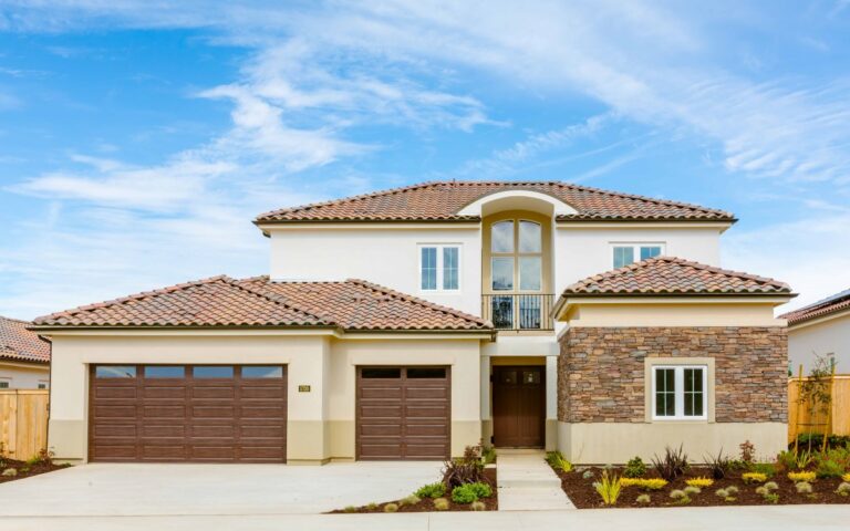 Suburban two-story house with stone accents and garage